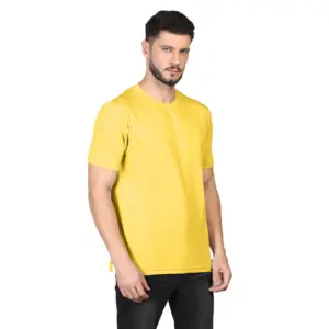 Men's?Casual Half Sleeve Solid Cotton Blended Round Neck T-shirt (Yellow)