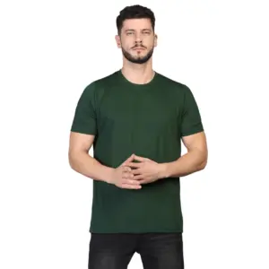 Men's?Casual Half Sleeve Solid Cotton Blended Round Neck T-shirt (B.Green)
