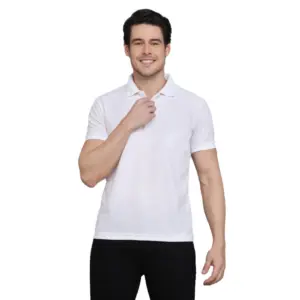 Men's?Casual Half Sleeve Solid Cotton Blended Polo Neck T-shirt (White)