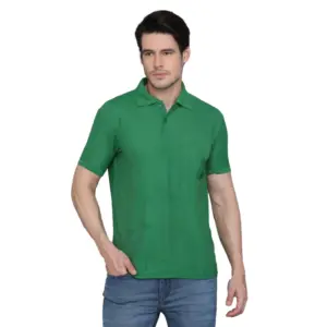 Men's?Casual Half Sleeve Solid Cotton Blended Polo Neck T-shirt (Green)