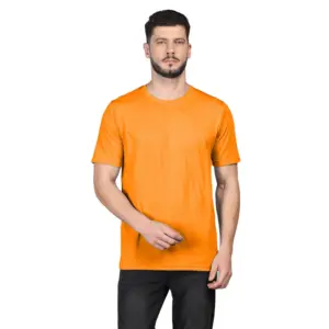 Men's?Casual Half Sleeve Solid Cotton Blended Round Neck T-shirt (Orange)