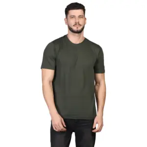Men's?Casual Half Sleeve Solid Cotton Blended Round Neck T-shirt (D.Grey)