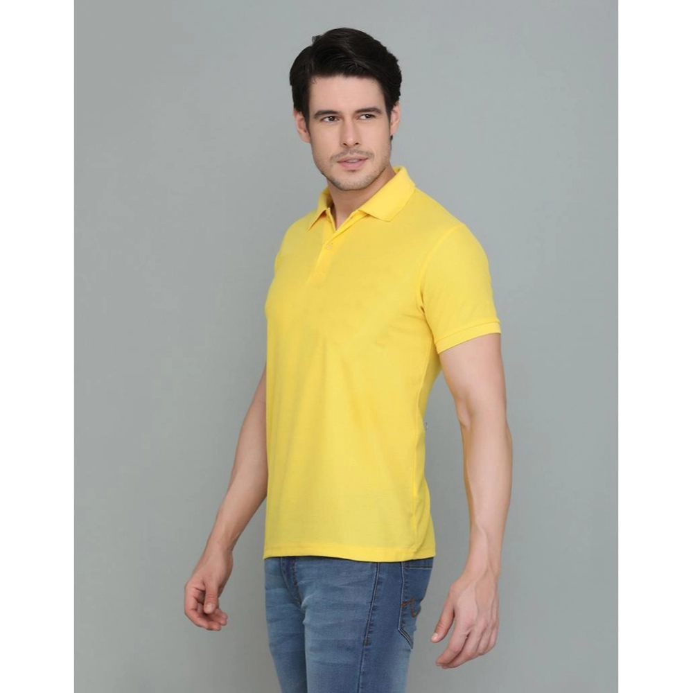 Men's?Casual Half Sleeve Solid Cotton Blended Polo Neck T-shirt (Yellow) - Image 5