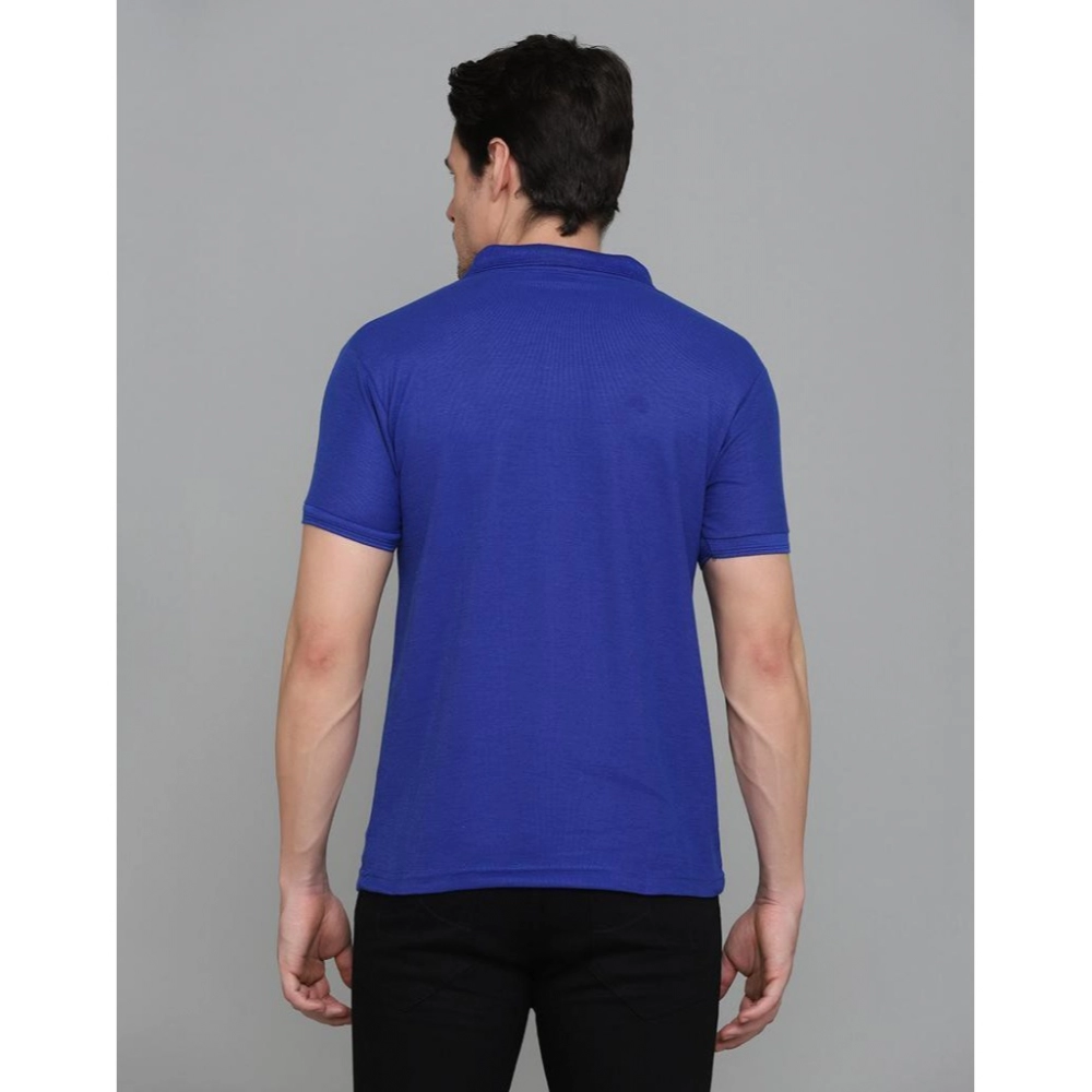 Men's?Casual Half Sleeve Solid Cotton Blended Polo Neck T-shirt (Blue) - Image 7