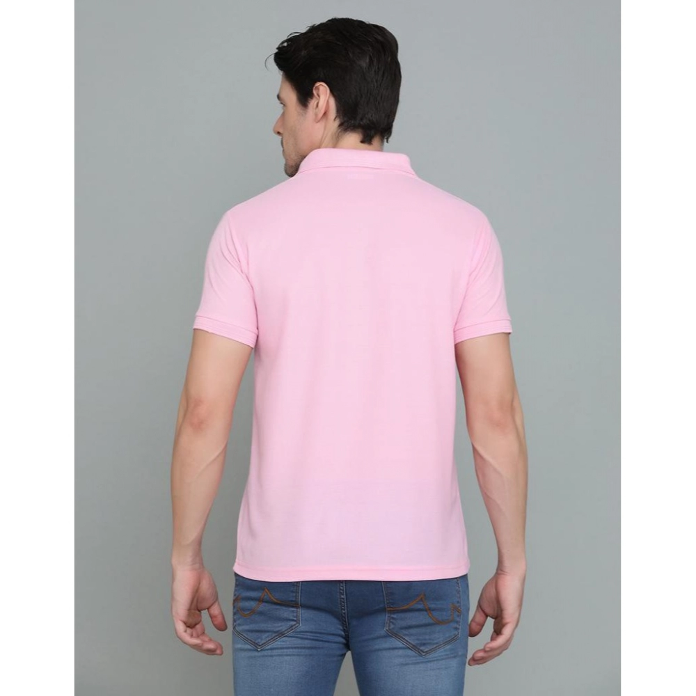 Men's?Casual Half Sleeve Solid Cotton Blended Polo Neck T-shirt (Pink) - Image 7
