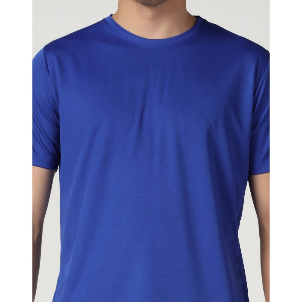Men's?Casual Half Sleeve Solid Polyester Round Neck T-shirt (Royal) - Image 5