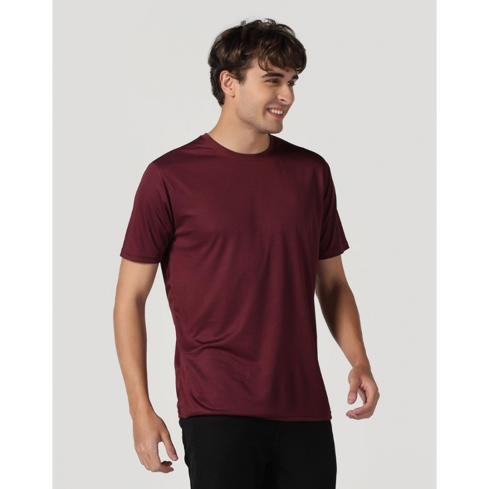 Men's?Casual Half Sleeve Solid Polyester Round Neck T-shirt (Maron) - Image 5