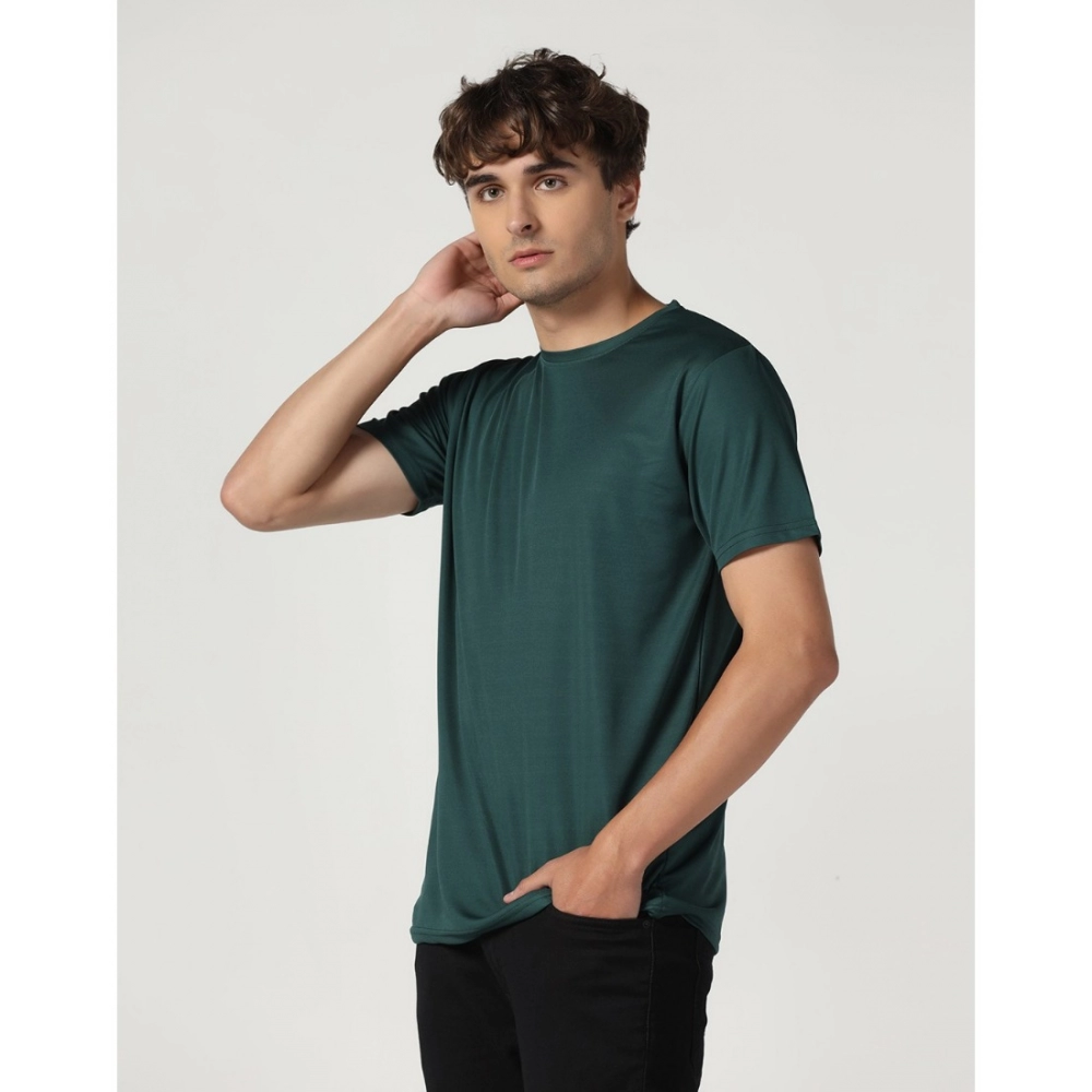 Men's?Casual Half Sleeve Solid Polyester Round Neck T-shirt (Green) - Image 3