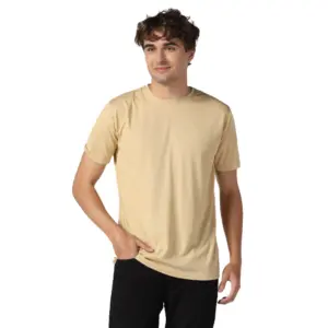 Men's?Casual Half Sleeve Solid Polyester Round Neck T-shirt (Beige)