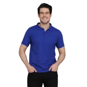 Men's?Casual Half Sleeve Solid Cotton Blended Polo Neck T-shirt (Blue)