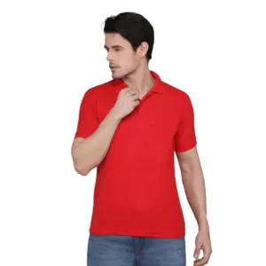 Men's?Casual Half Sleeve Solid Cotton Blended Polo Neck T-shirt (Red)