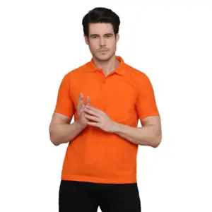 Men's?Casual Half Sleeve Solid Cotton Blended Polo Neck T-shirt (Orange)