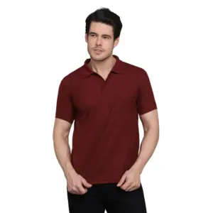 Men's?Casual Half Sleeve Solid Cotton Blended Polo Neck T-shirt (Maroon)