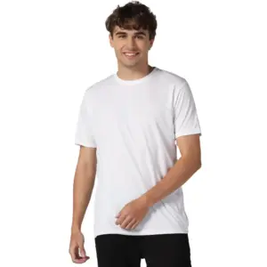 Men's?Casual Half Sleeve Solid Polyester Round Neck T-shirt (White)
