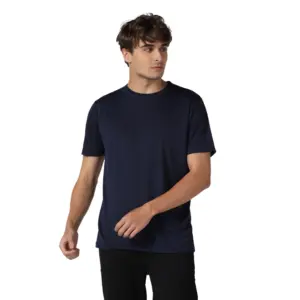 Men's?Casual Half Sleeve Solid Polyester Round Neck T-shirt (Navy)