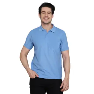 Men's?Casual Half Sleeve Solid Cotton Blended Polo Neck T-shirt (Blue)