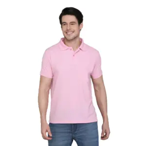 Men's?Casual Half Sleeve Solid Cotton Blended Polo Neck T-shirt (Pink)