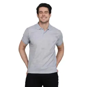 Men's?Casual Half Sleeve Solid Cotton Blended Polo Neck T-shirt (Grey)
