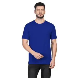 Men's?Casual Half Sleeve Solid Cotton Blended Round Neck T-shirt (Royal)