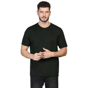 Men's?Casual Half Sleeve Solid Cotton Blended Round Neck T-shirt (Green)