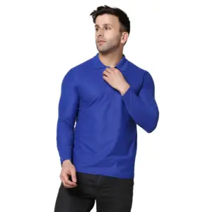 Men's?Casual Full Sleeve Solid Cotton Blended Polo Neck T-shirt (Royal)
