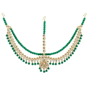 Women's Green Color Imitation Pearl & Kundan Work Matha Patti