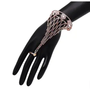Women's Rainblow Color Rose Gold Rhinestone Hathphool Adjustable Bracelet