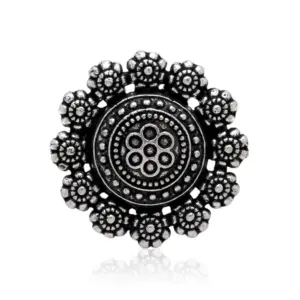 Women's Floral Design Silver Color Oxidised Adjustable Ring