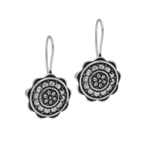 Women's Rajasthani Ethnic German Silver Oxidised Earrings