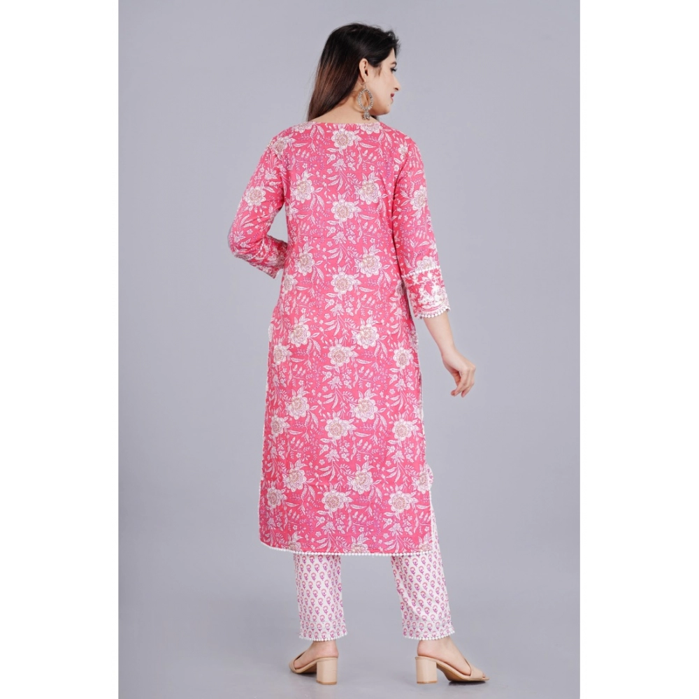 Women's Casual 3/4 Sleeve Embroidered Rayon Kurti With Pant And Dupatta Set (Pink) - Image 6