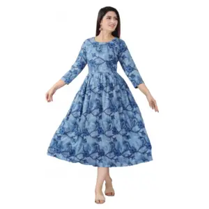 Women's Casual 3/4 Sleeve Printed Viscose Maternity Feeding Kurti (Blue)