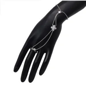 Women's White Color Rhinestone Hathphool Adjustable Bracelet