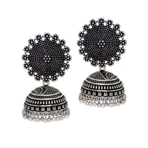 Women's Oxidised Silver Plated Handmade Jhumka Brass Earrings