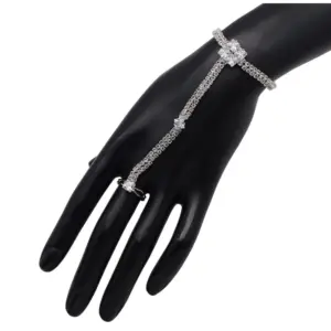 Women's White Color Rhinestone Hathphool Adjustable Bracelet