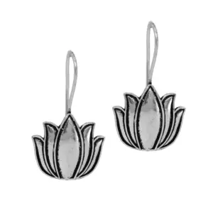 Women's Lotus Oxidised Silver Plated Stud Dangler Earrings