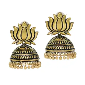 Women's Handmade Gold Plated Lotus Shape Oxidised Jhumki