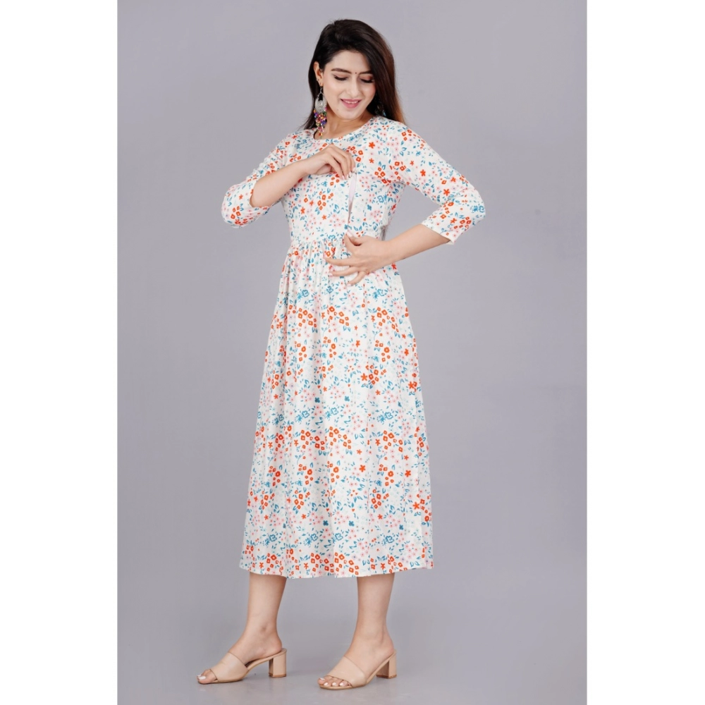 Women's Casual 3/4 Sleeve Printed Viscose Maternity Feeding Kurti (White) - Image 3