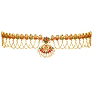 Women's Maroon & Green Color Glass Stone Kamarband Adjustable Chain