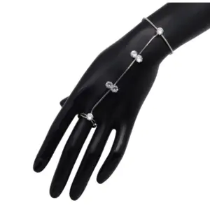 Women's White Color Rhinestone Hathphool Adjustable Bracelet