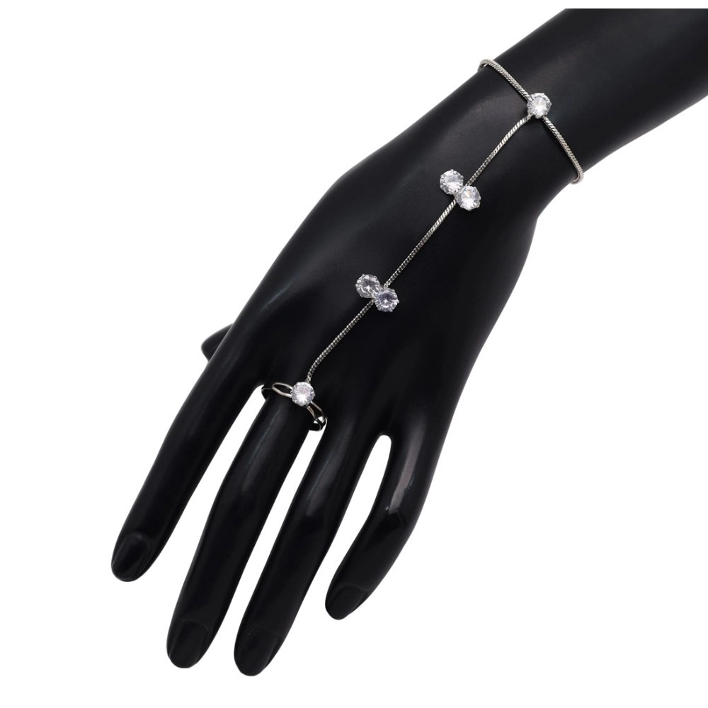 Women's White Color Rhinestone Hathphool Adjustable Bracelet