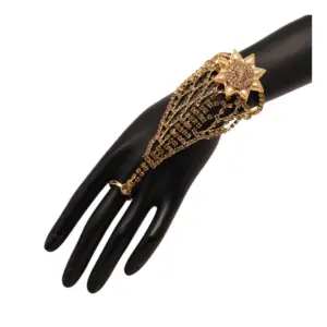 Women's Gold Color Rhinestone Hathphool Adjustable Bracelet