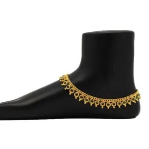 Women's Green Color Rhinestone Anklets (Free Size: Upto 10")