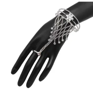 Women's White Color Rhinestone Hathphool Adjustable Bracelet