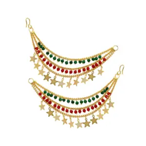 Women's Maroon & Green Color Antique Earrings Chain