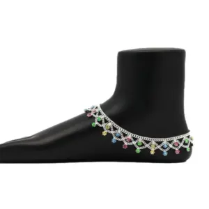 Women's Multi Color Rhinestone Anklets (Free Size: Upto 10")