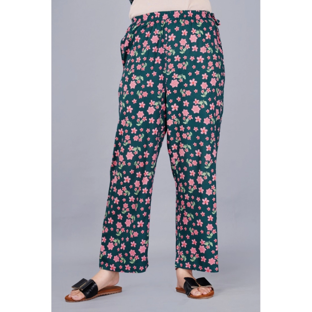 Women's Casual Half Sleeve Printed Viscose Rayon Shirt With Pyjama Pant Night Suit Set (Teal) - Image 2