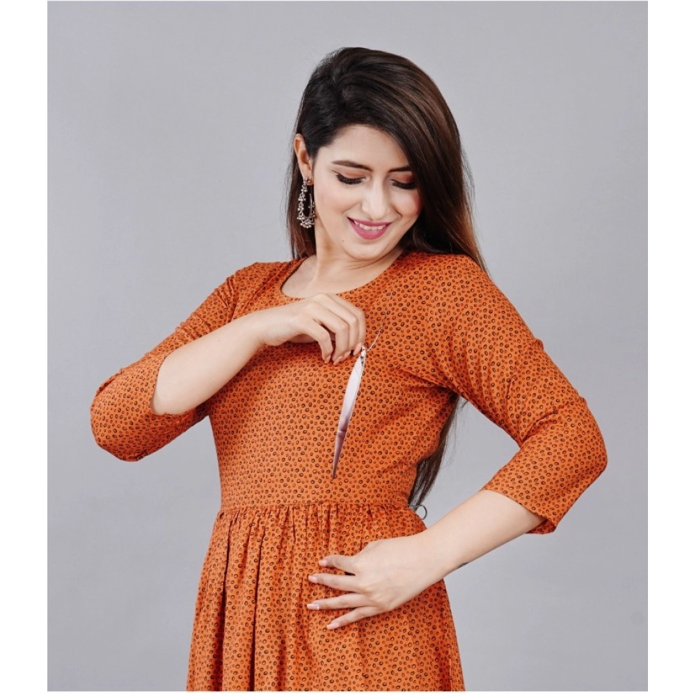Women's Casual 3/4 Sleeve Printed Viscose Maternity Feeding Kurti (Brown) - Image 3