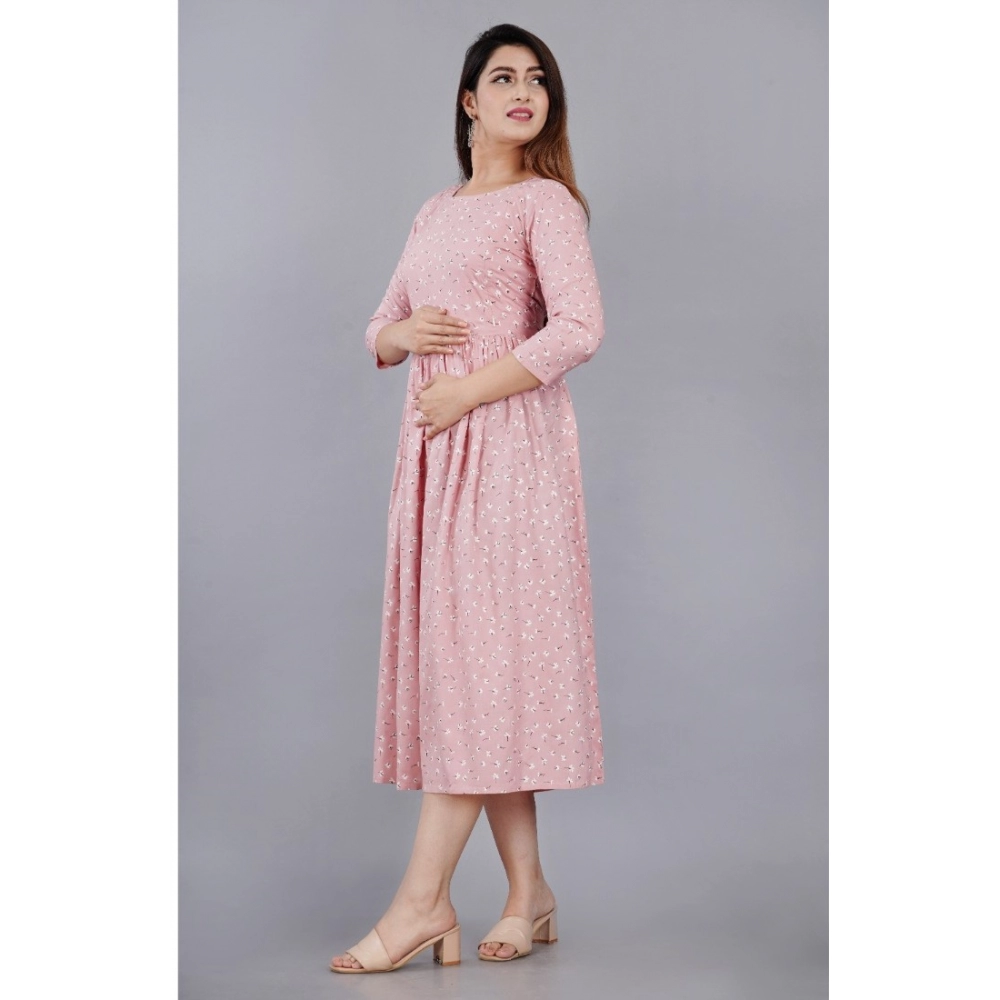 Women's Casual 3/4 Sleeve Printed Viscose Maternity Feeding Kurti (Pink) - Image 4