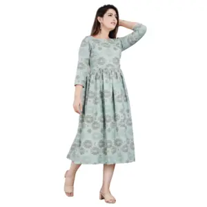 Women's Casual 3/4 Sleeve Printed Viscose Maternity Feeding Kurti (Light Green)
