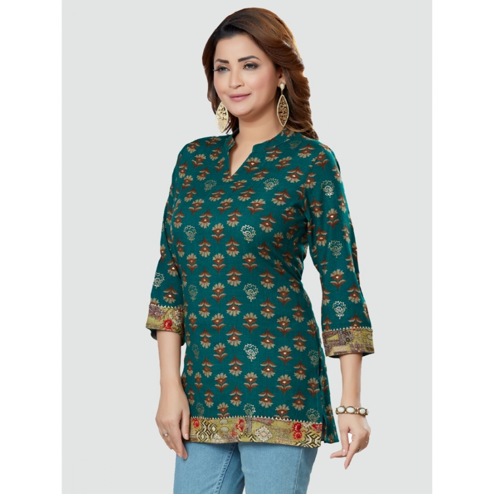 Women's Casual 3/4 Sleeves Printed Rayon Short Top (Green) - Image 2